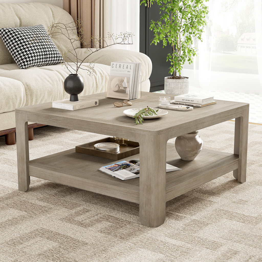 Square Coffee Table With Storage, Light Ash, 34-Inch