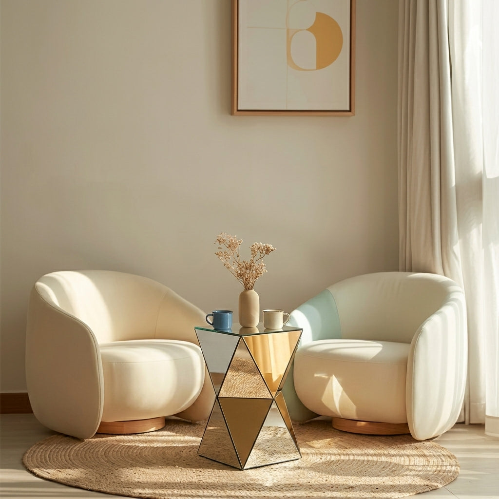 Silver Mirrored Geometric Side Table