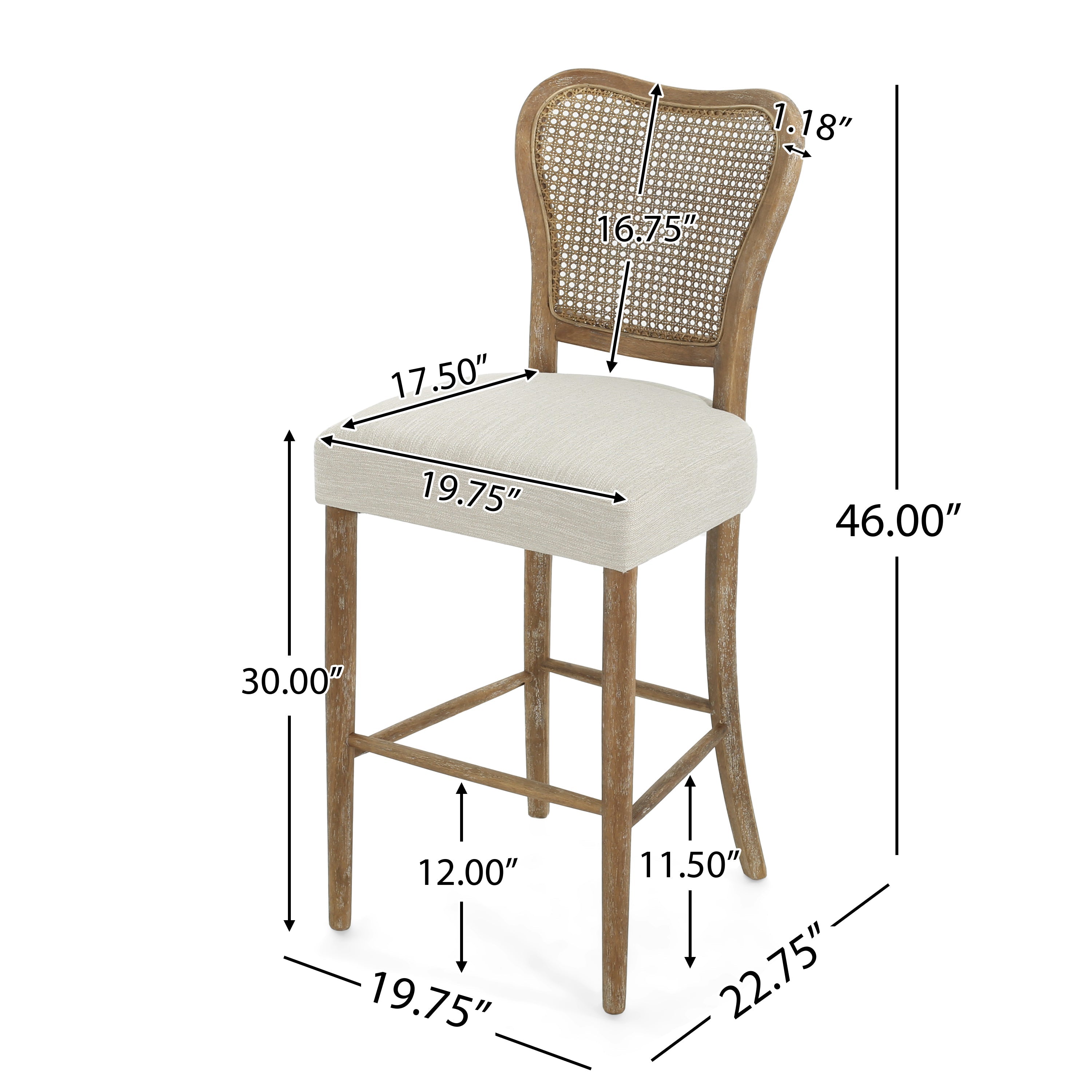Cane-Back Upholstered Bar Stools Set of 2