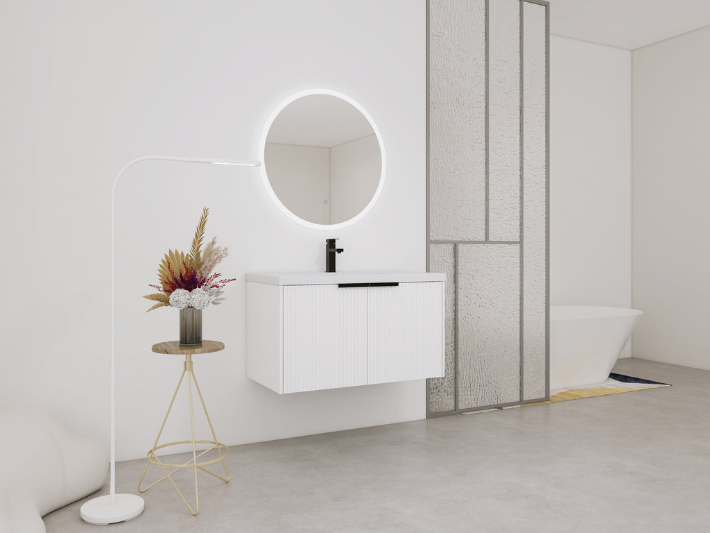 36" Wall Mounted Bathroom Vanity with Resin Sink & 2 Soft-Close Doors