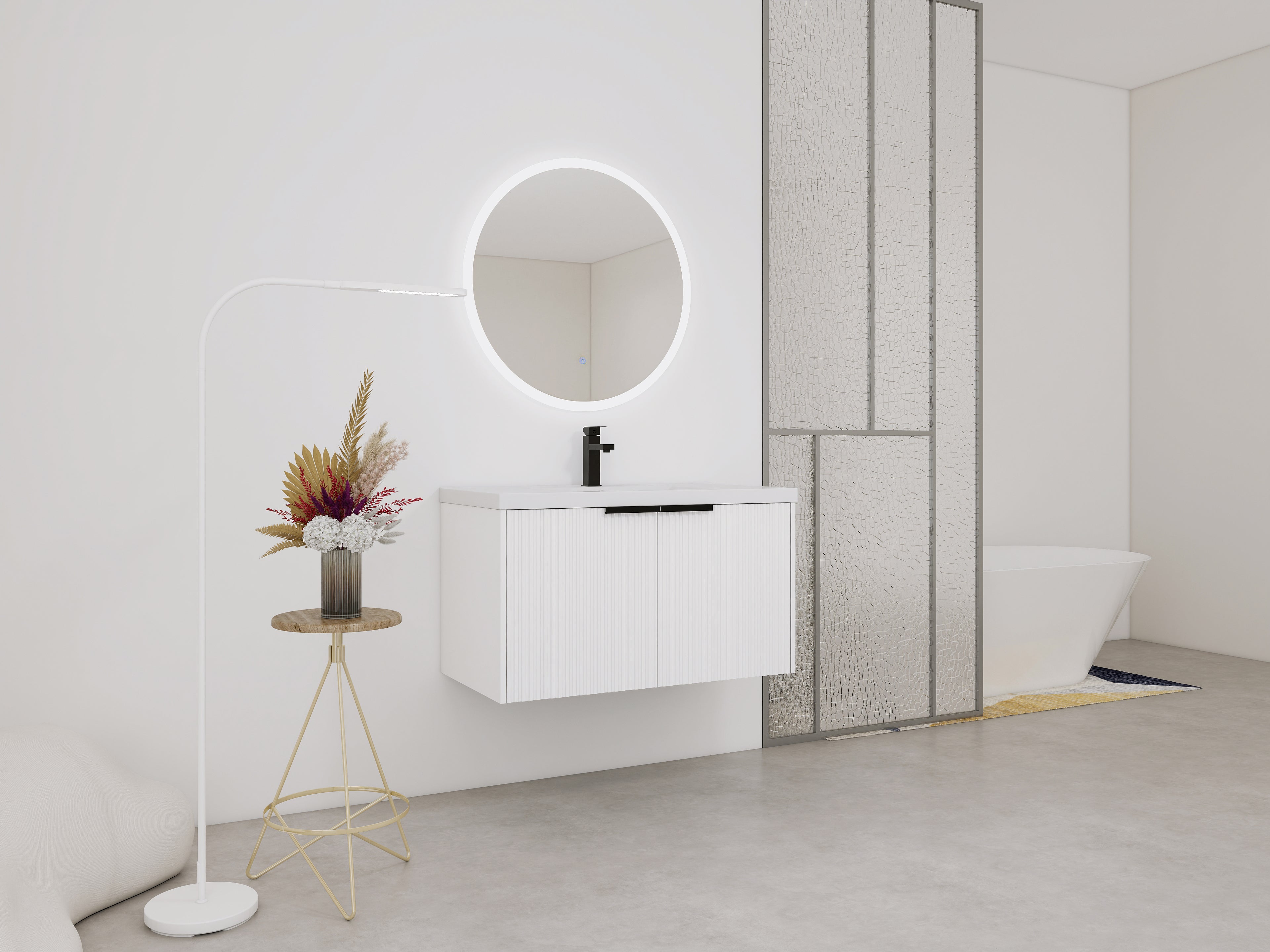 36" Wall Mounted Bathroom Vanity with Resin Sink & 2 Soft-Close Doors