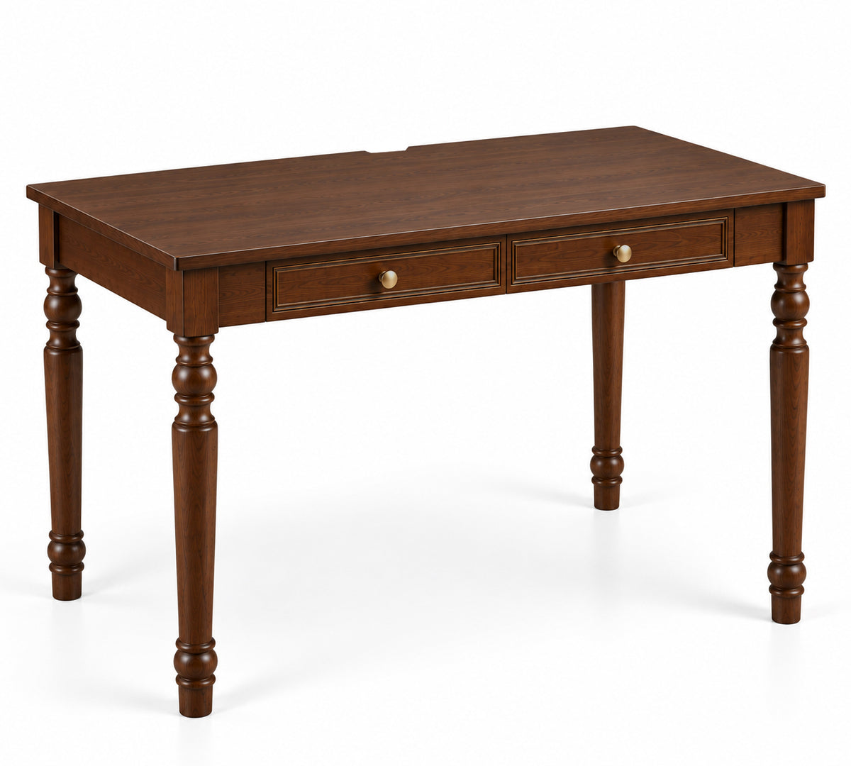 47.2-Inch Walnut Rubber Wood Writing Desk with Drawers, French Country