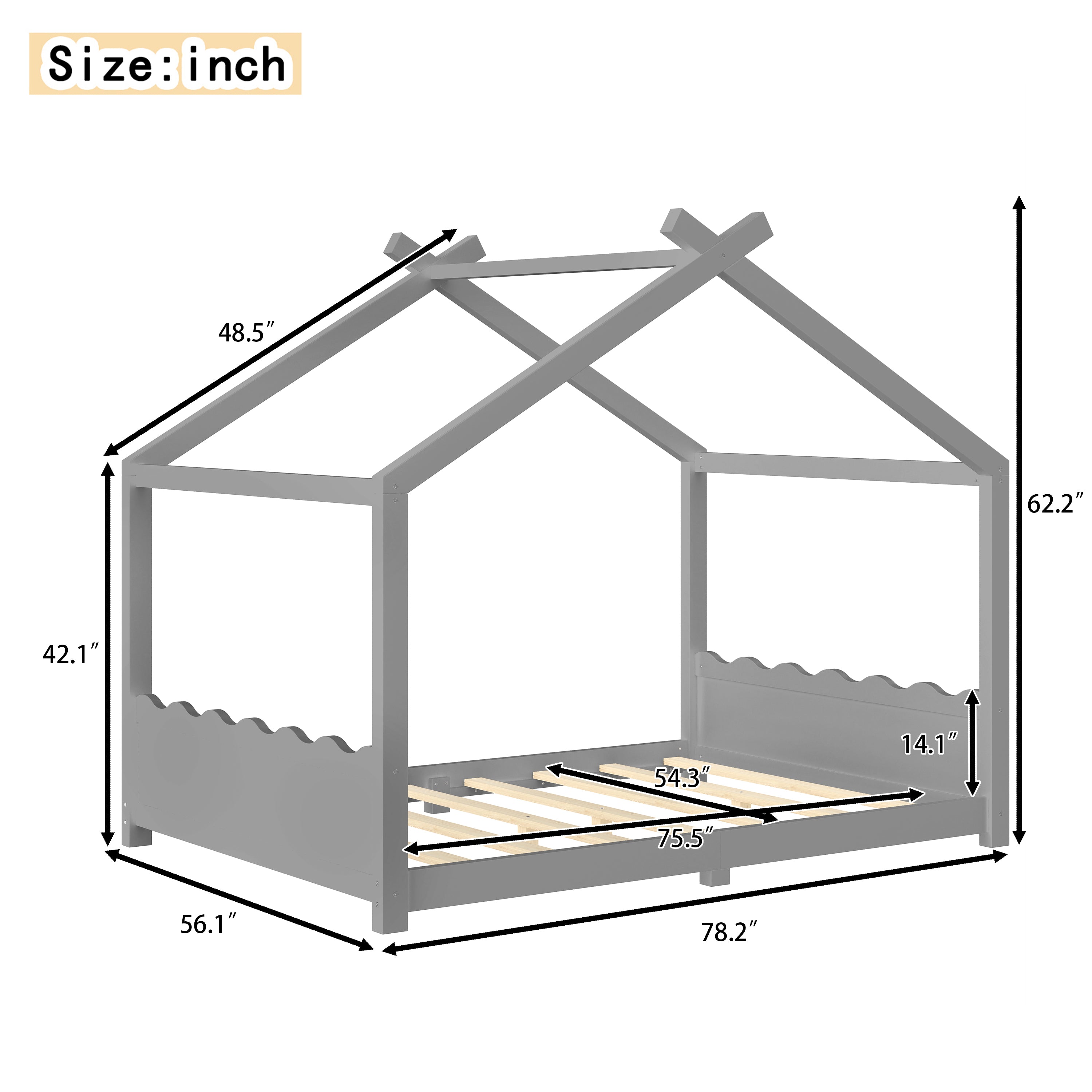 Full House Floor Bed with Support Slats