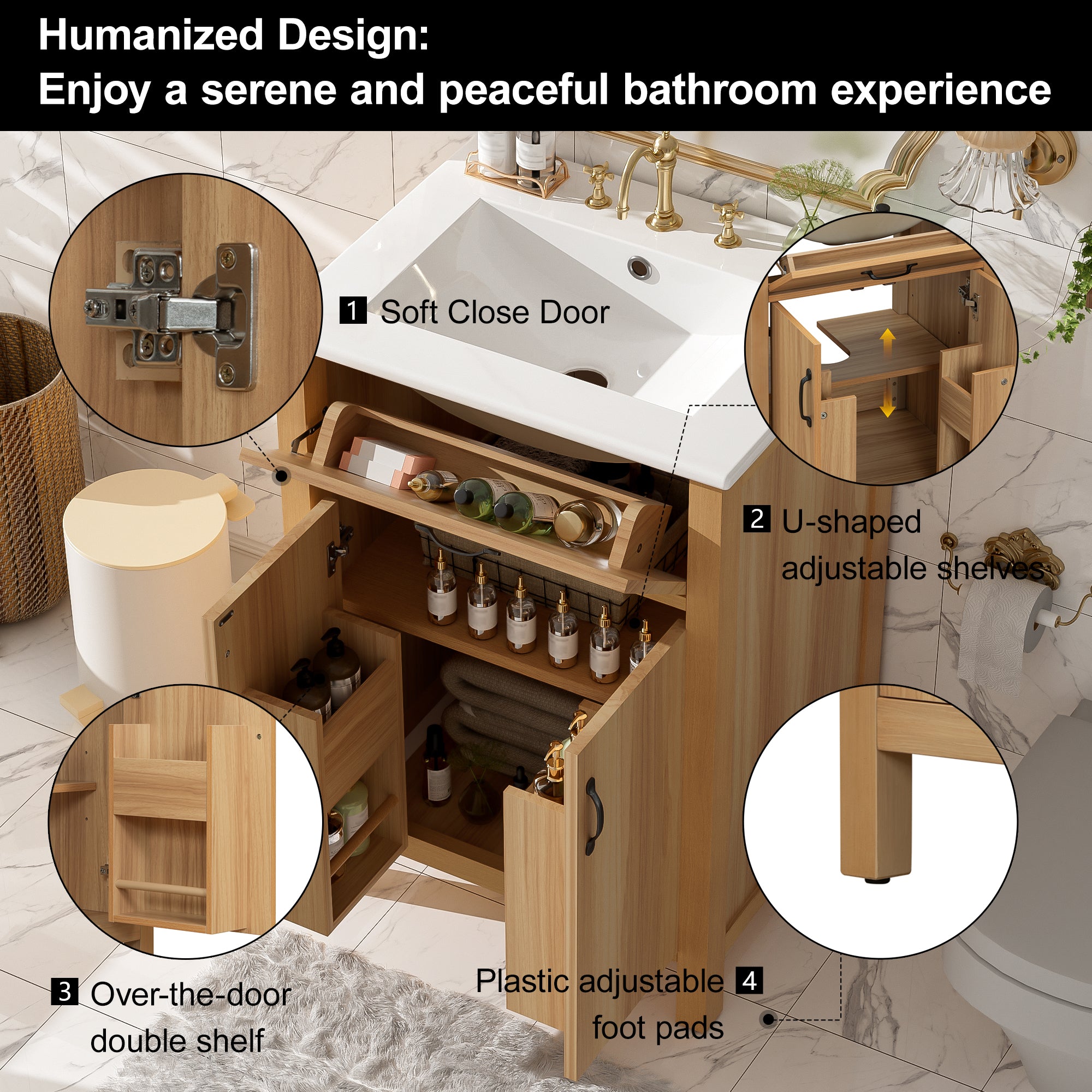 24" Bathroom Vanity With Solid Wood Frame