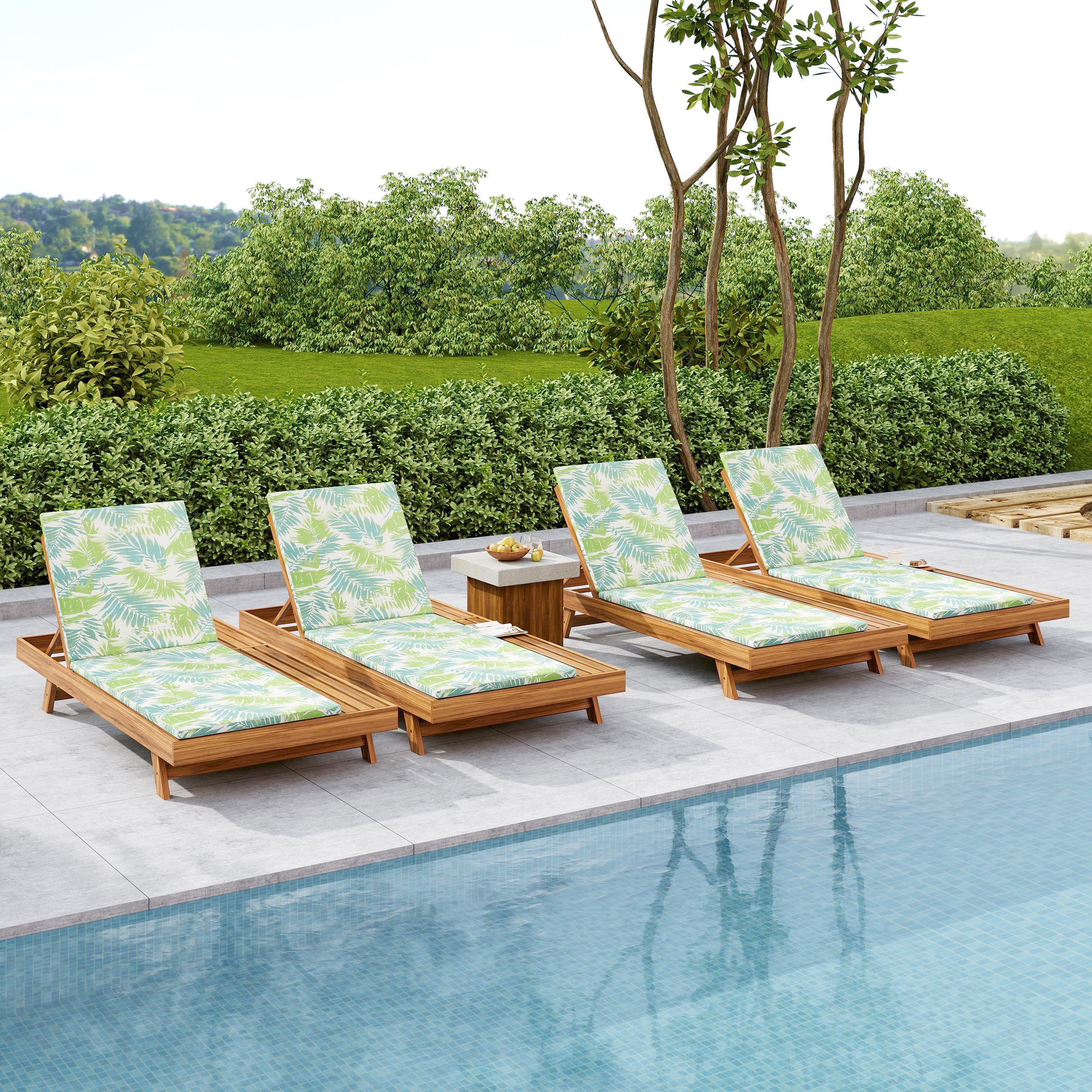 Lounge Chaise Set - Premium Acacia Wood with Cushions
