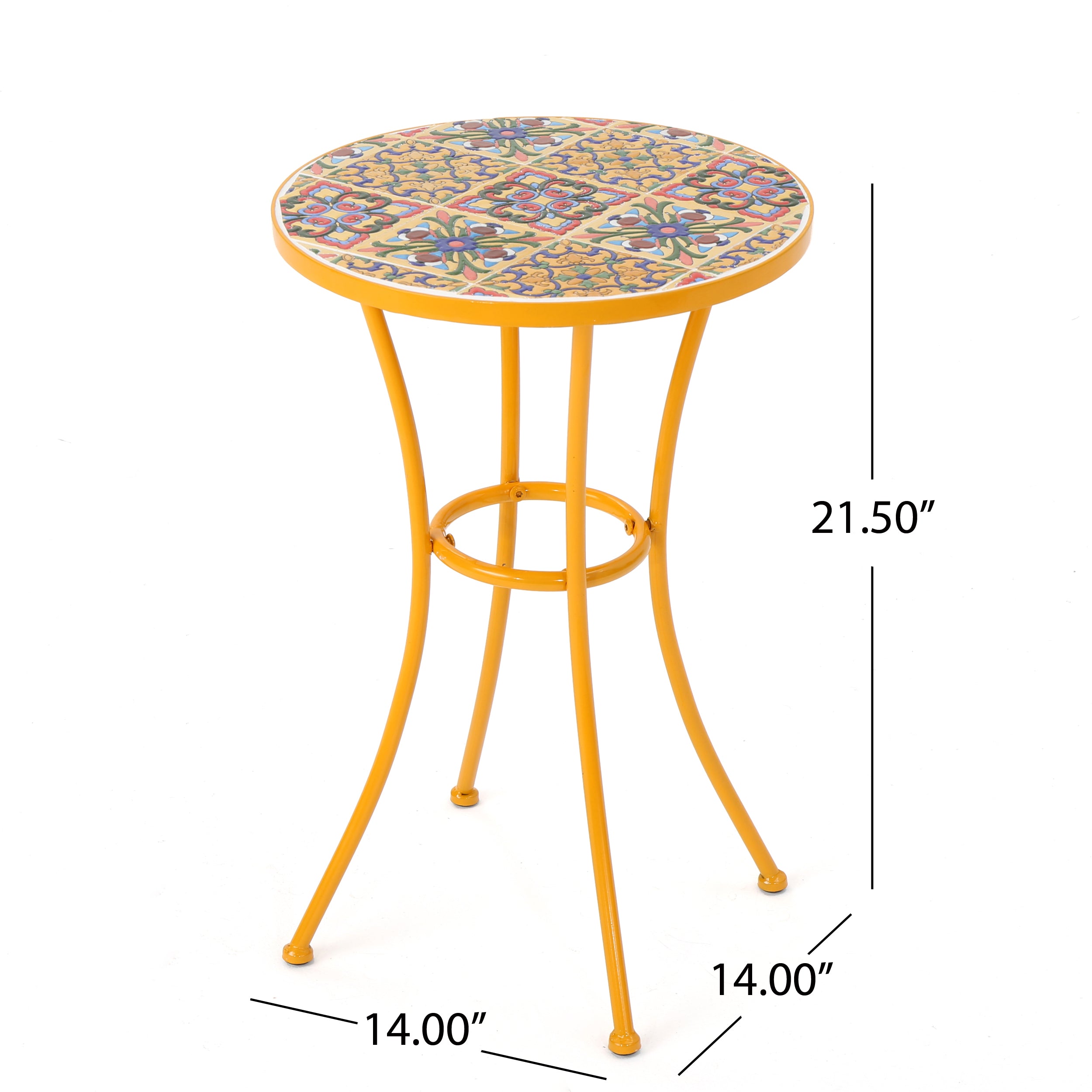 Outdoor Side Table with Tile Mosaic Table Top and Metal Legs