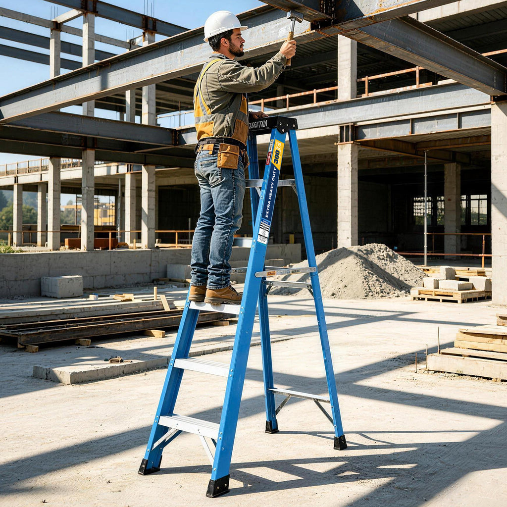 Fiberglass Single-Side Ladder, 6-Step, Non-Conductive, Blue