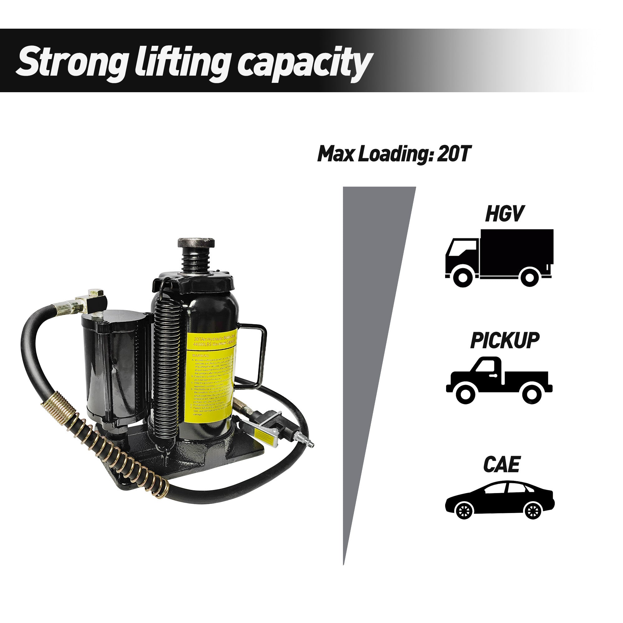 Air Hydraulic Bottle Jack, 20 Ton/40000 LBS