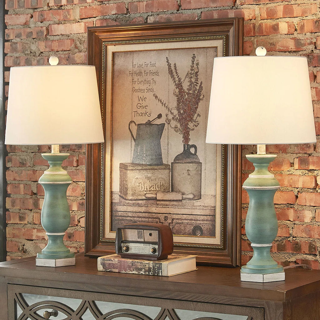 27-Inch Traditional Resin Table Lamp with 3-Way Dimming, Green, Set of 2