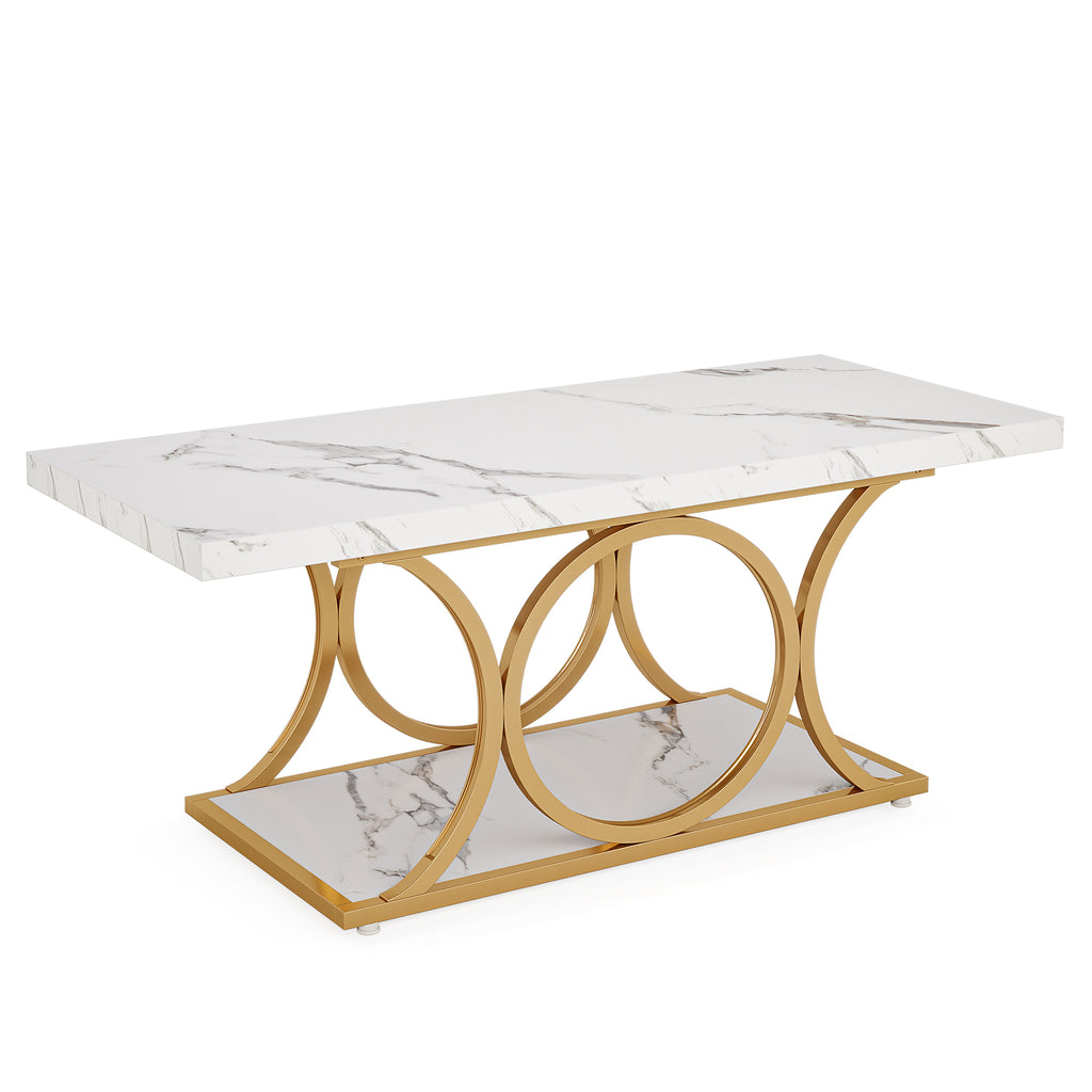 47.24-inch Modern Rectangle Coffee Table in White & Gold