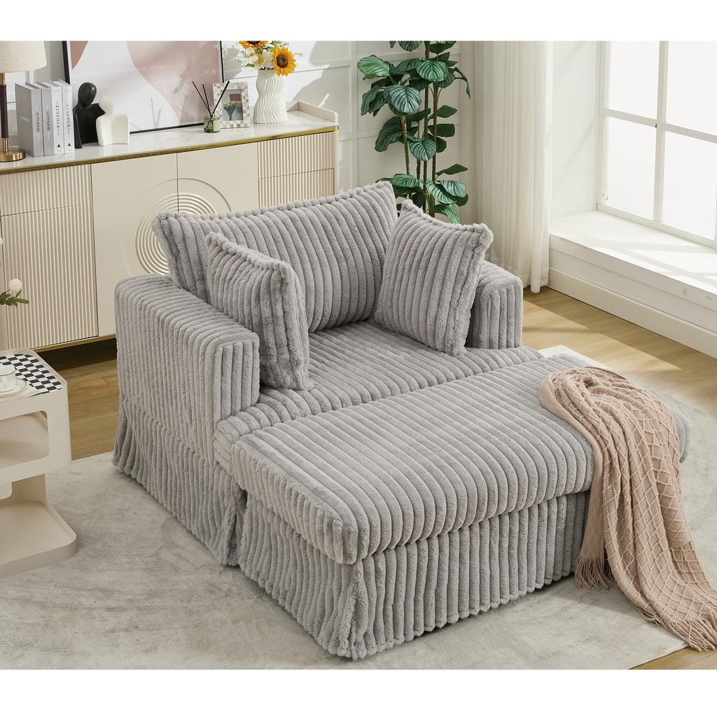 47.7" Oversized Corduroy Chaise Longue with Ottoman
