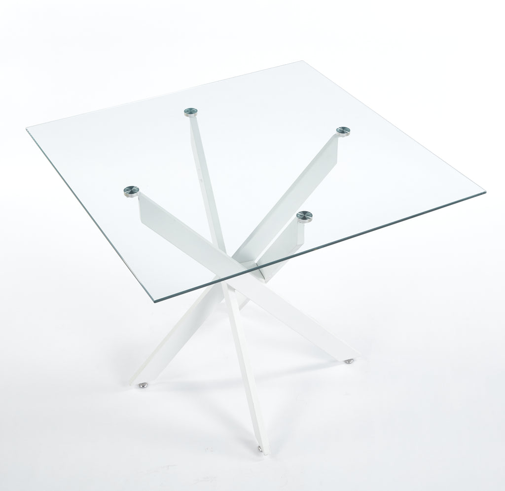Modern Glass Dining Table with Cross Metal Legs