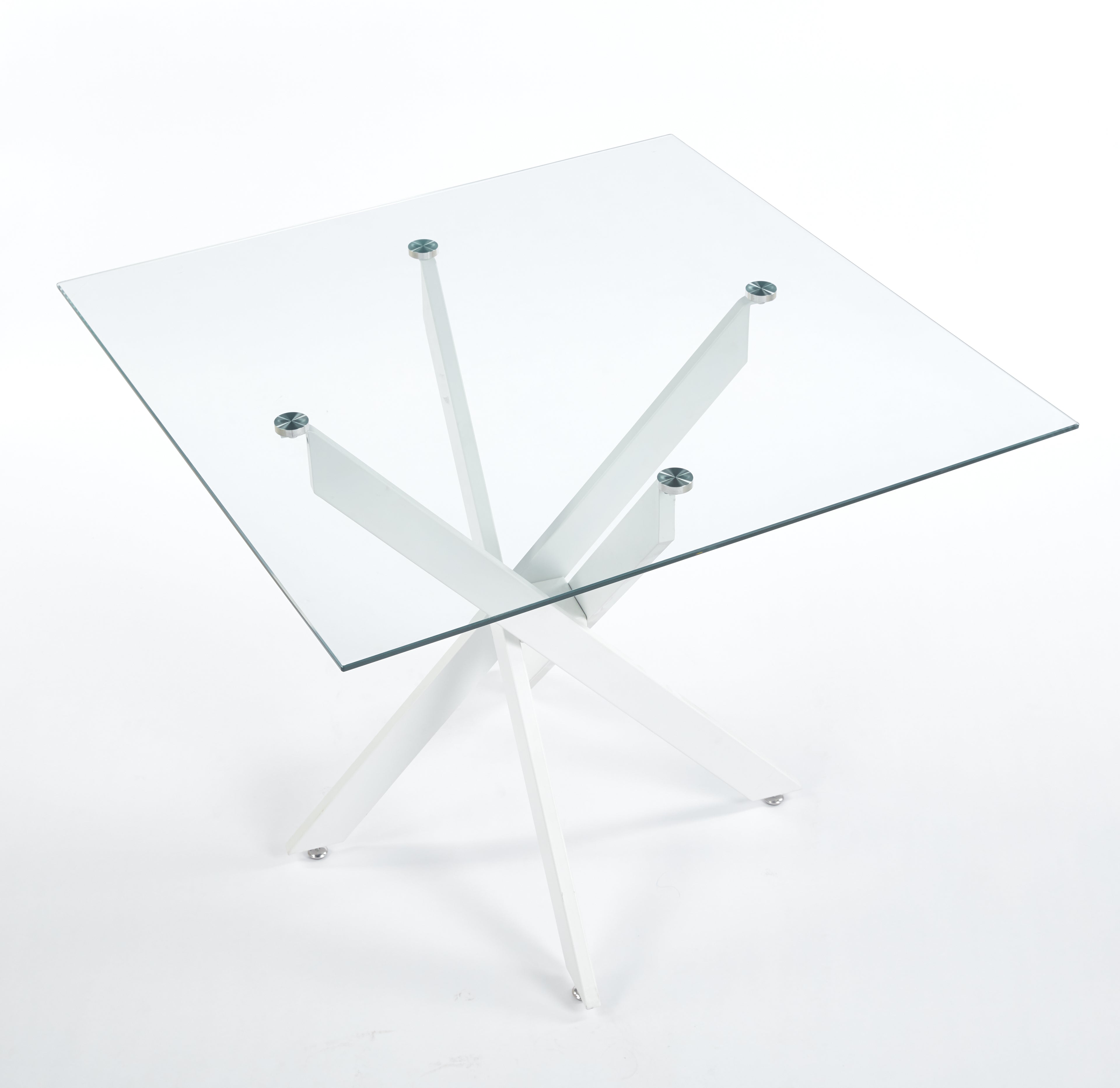 Modern Glass Dining Table with Cross Metal Legs