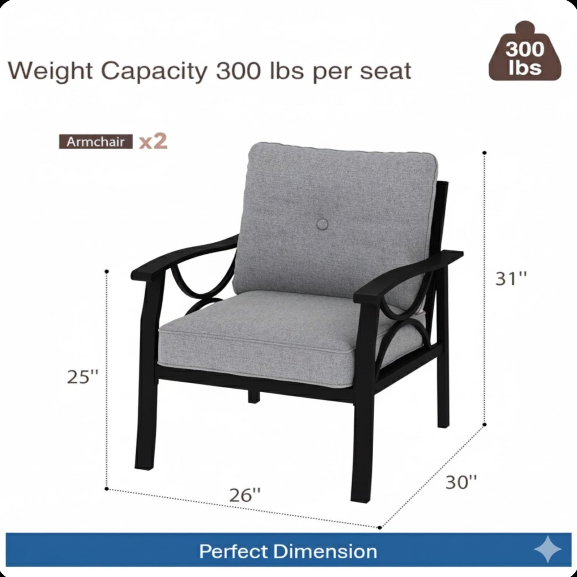 Set of 2 All-Weather Metal Armchairs