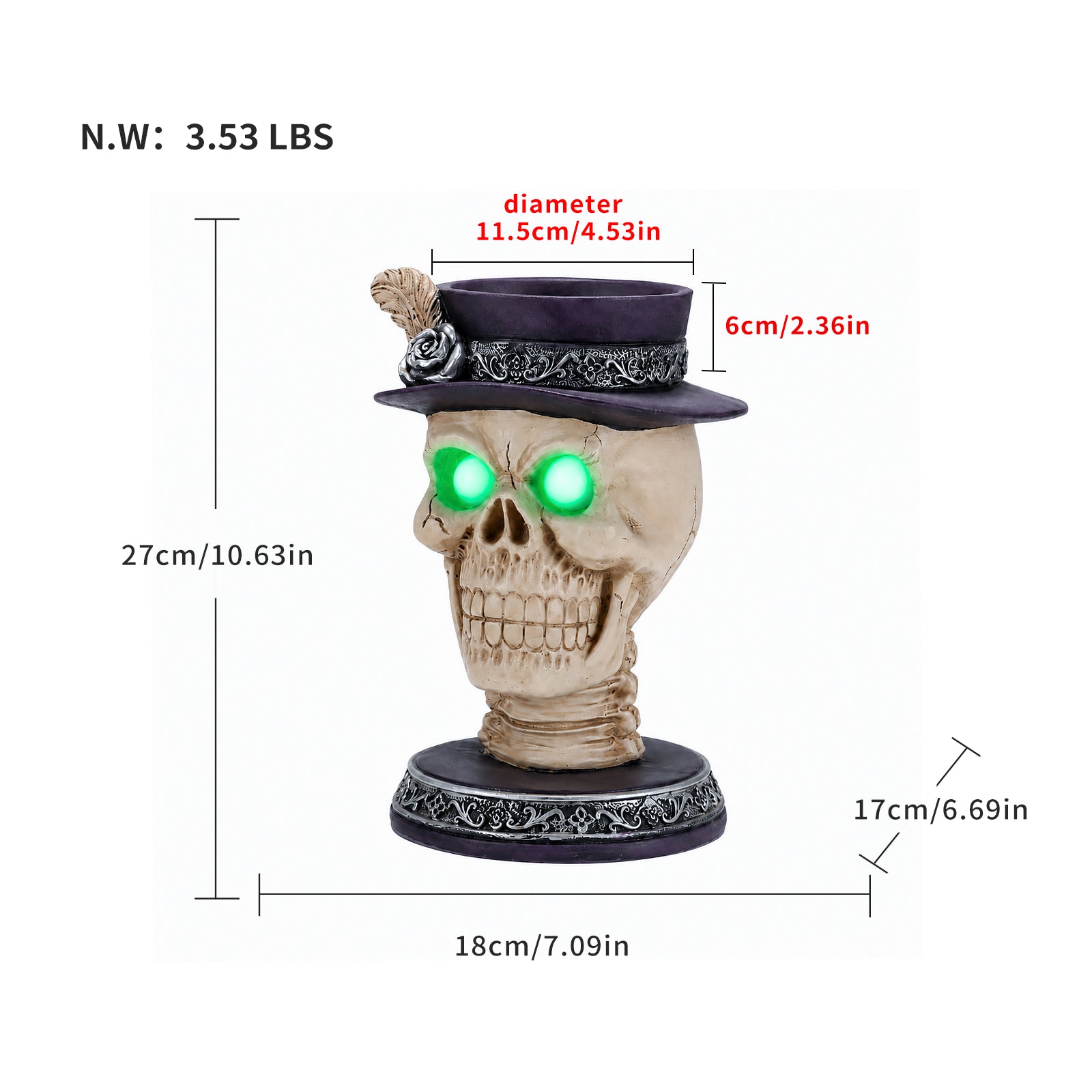 Halloween Skull Candle Holder with Glowing