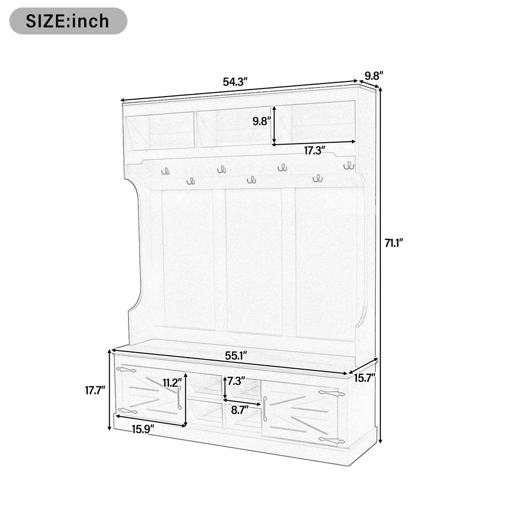 Vibe Haus 71"H Farmhouse Hall Tree with Bench and Shoe Storage