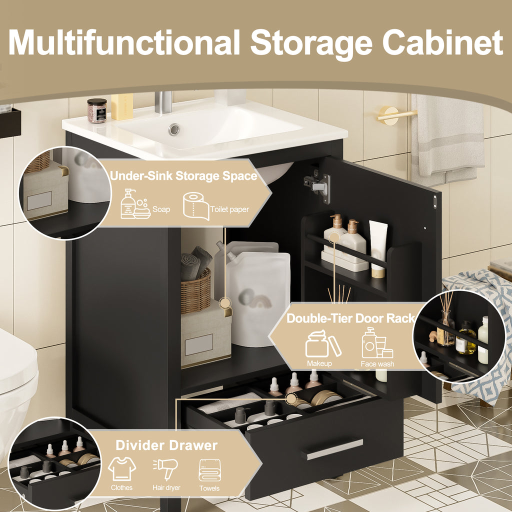 20-Inch Modern Bathroom Vanity with Ceramic Sink