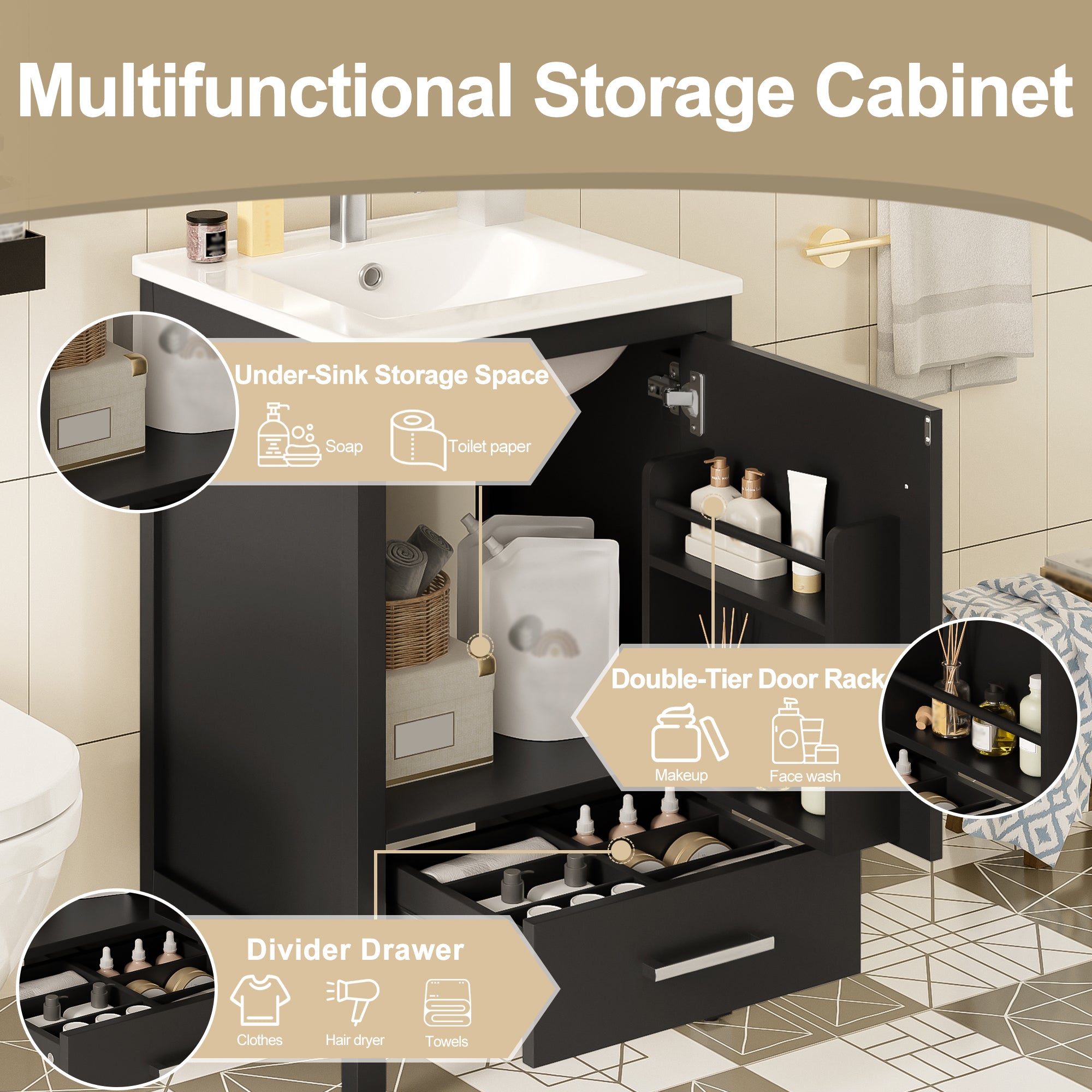 20-Inch Modern Bathroom Vanity with Ceramic Sink