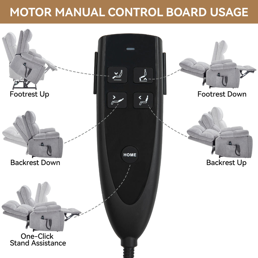 Grey Heat Massage Dual Motor Electric Power Lift Recliner
