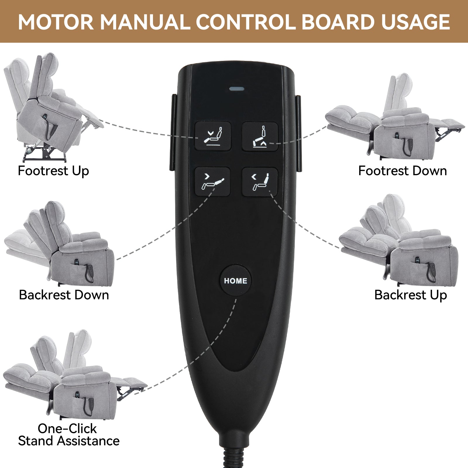 Grey Heat Massage Dual Motor Electric Power Lift Recliner