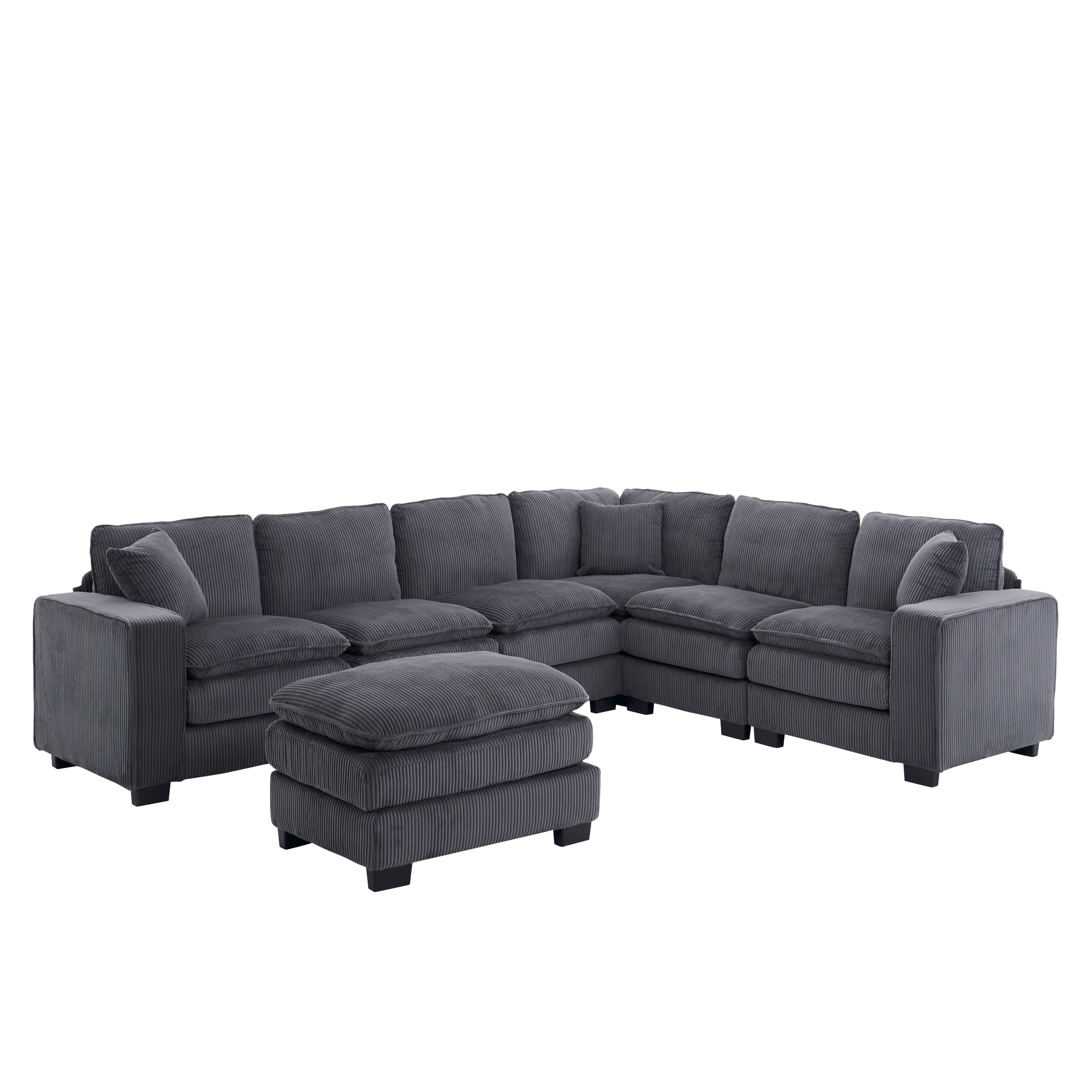 Modern U Shaped 6-Seat Sectional Sofa with Ottoman