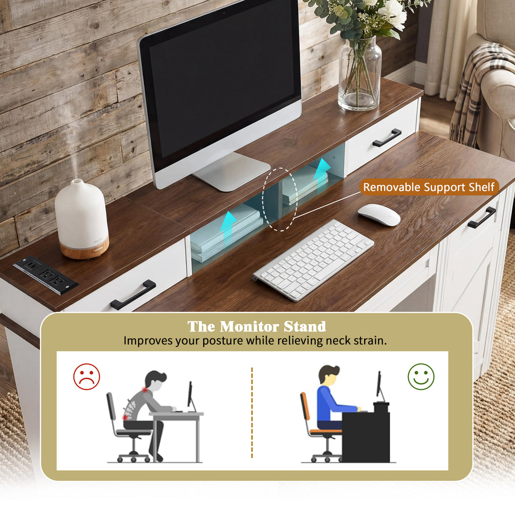 55" Farmhouse Office Desk with Storage Cabinet