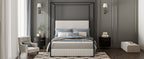Modern Luxury Metal Canopy Bed with Tall Upholstered Headboard