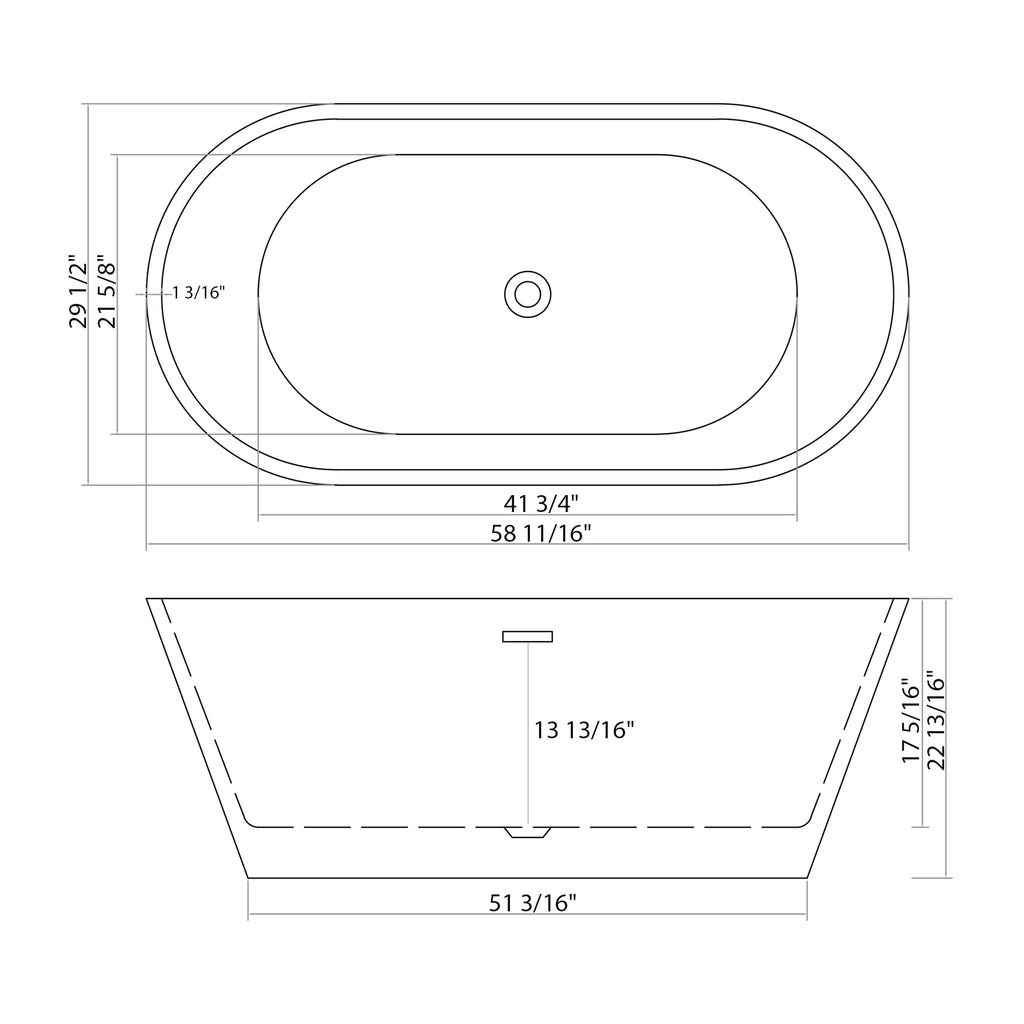 59" Acrylic Freestanding Bathtub, Stand Alone Soaking Tub, Gloss
