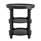 Round Three Tiered Side Table with Rattan Shelf
