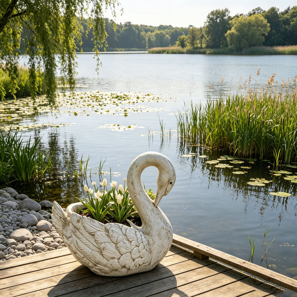 12.8-Inch Tall Vintage Swan Planter Statue