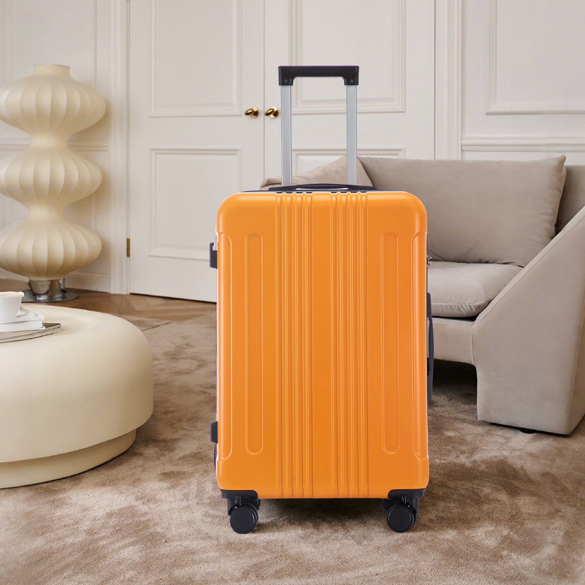 3 Piece Hard Case Luggage Set - Black & Orange