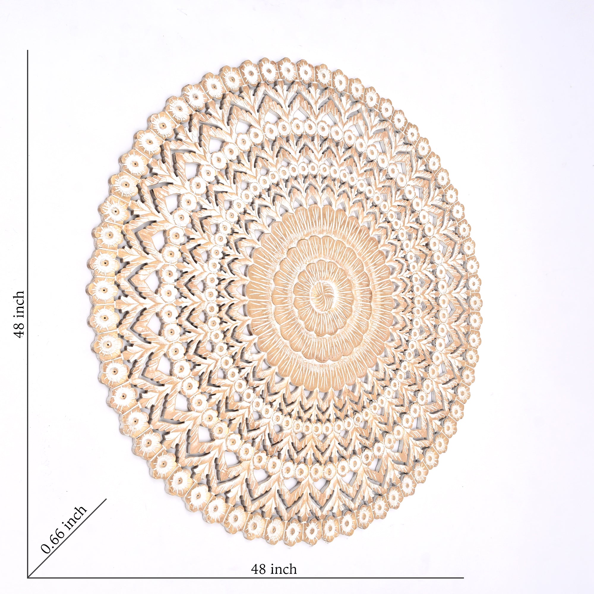 Wooden Floral Hand Carved Mandala Round Wall Decor - 48"
