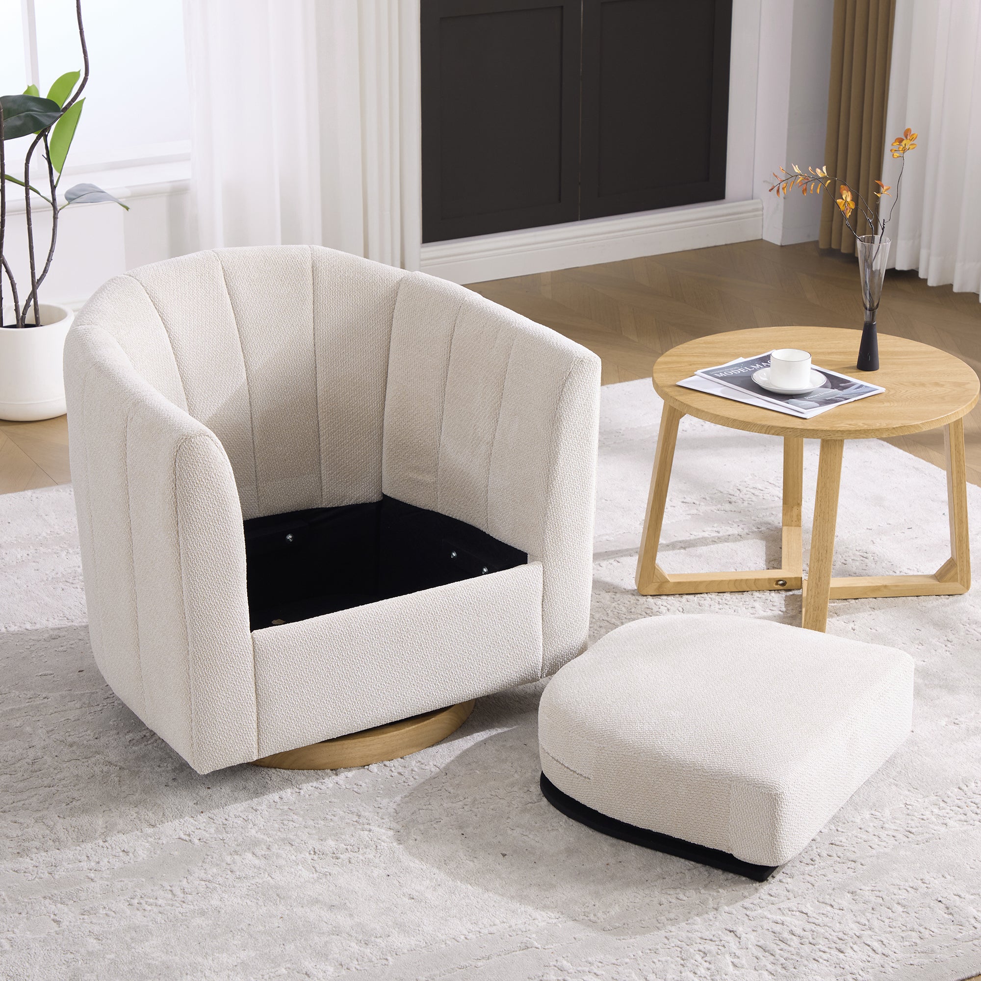 31.1'' Wide Upholstered Chenille Swivel Barrel Chair