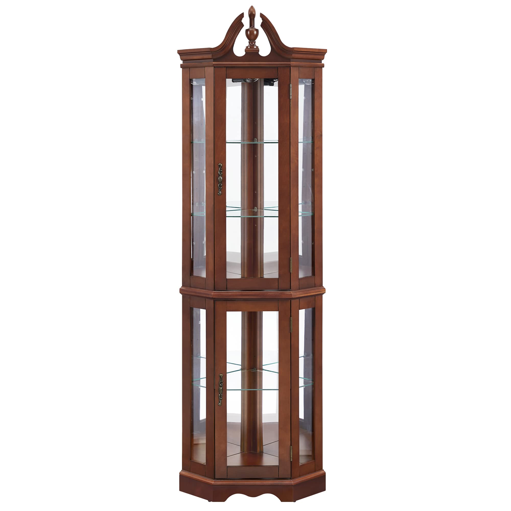 Walnut Corner Curio Cabinet with Lights