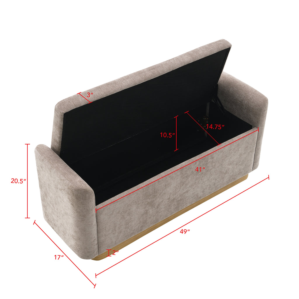Storage Bench with Safety Hinge, 49-Inch, Brown Chenille