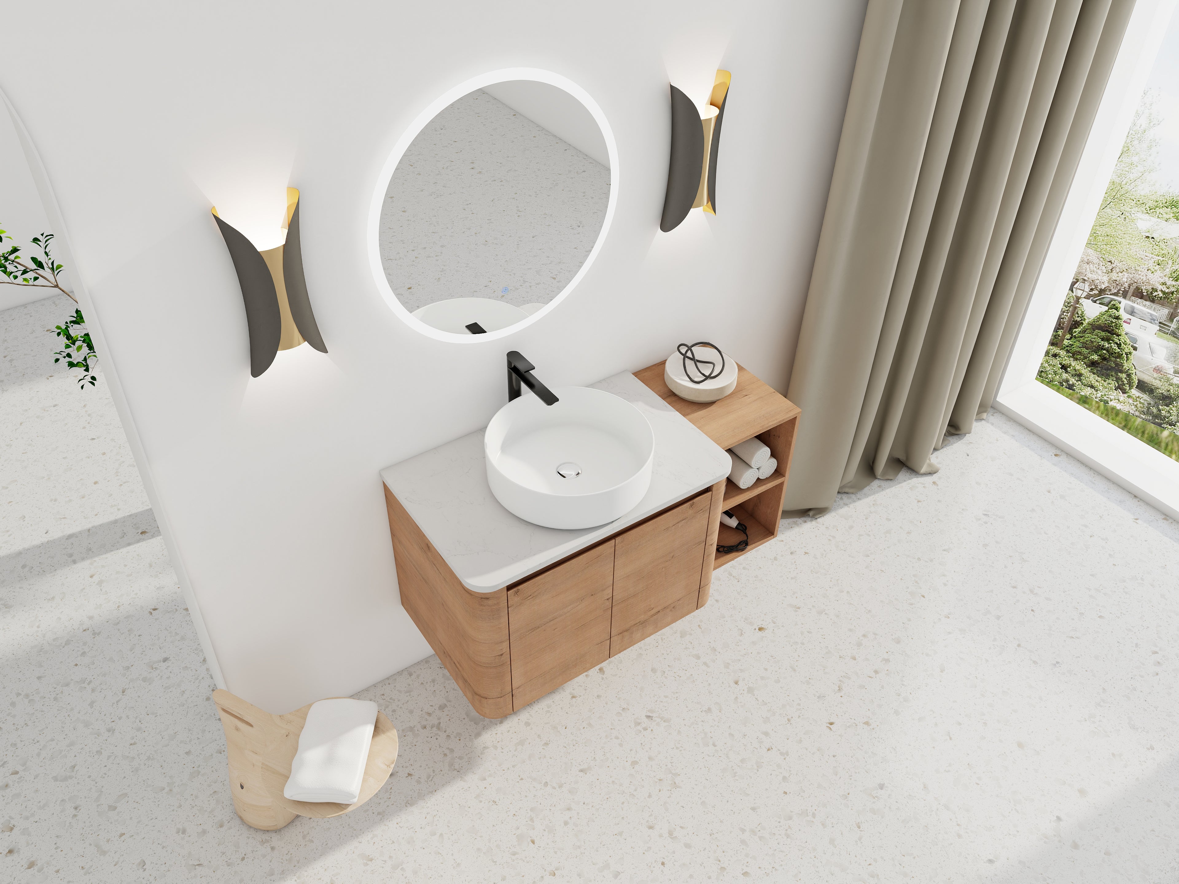 42'' Wall-Mounted Bathroom Vanity With Ceramic Art Sink