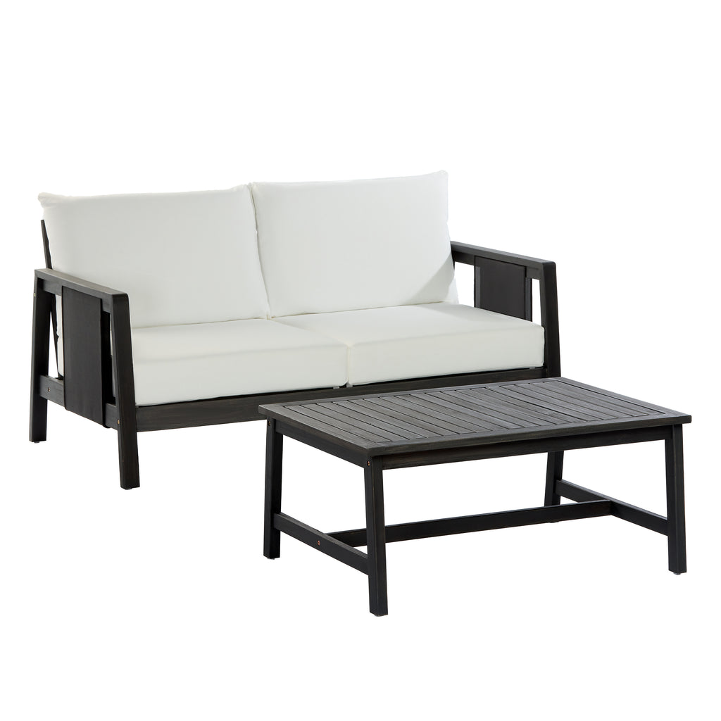 2 Piece Sofa Set with Cushions Outdoor Loveseat & Coffee Table Set