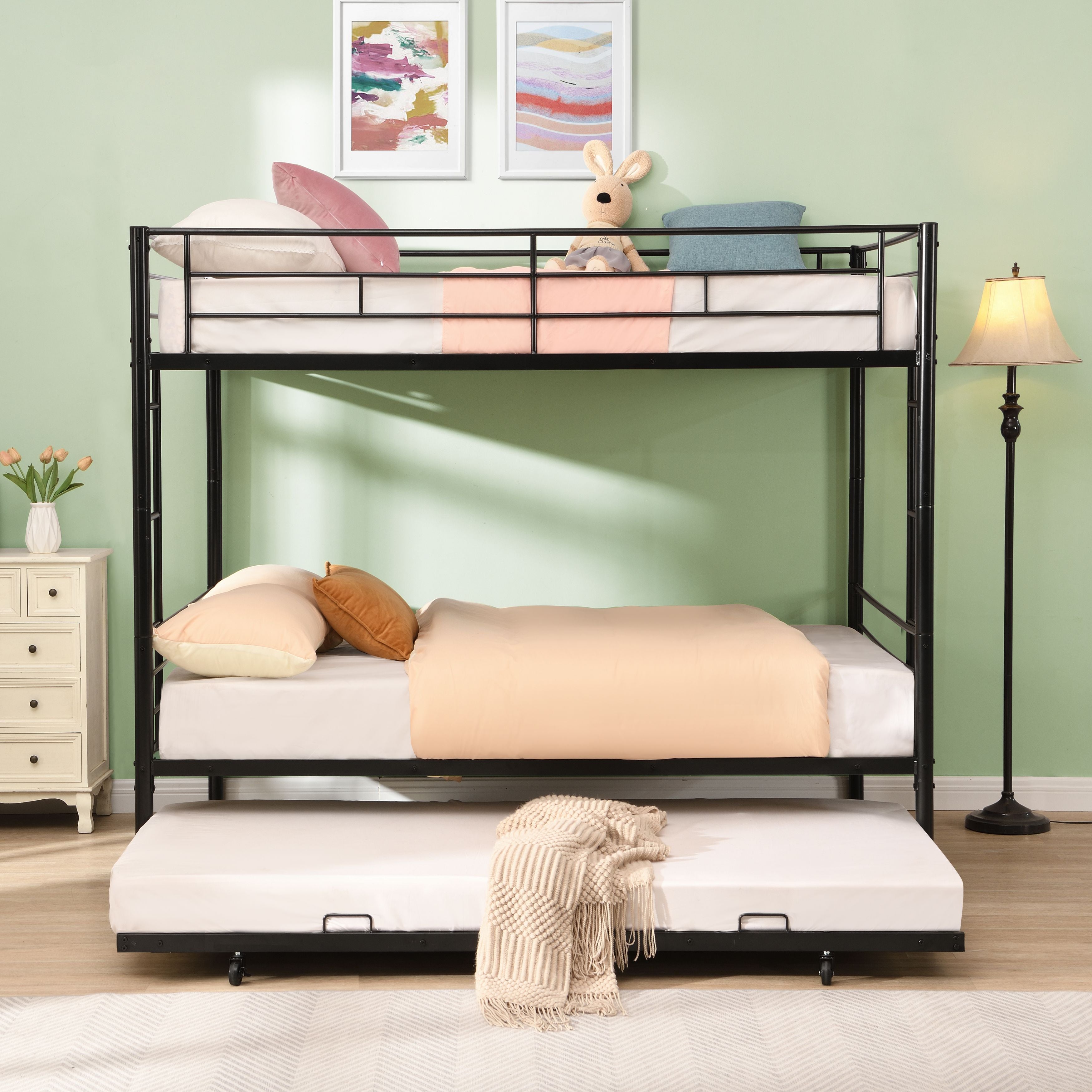 Full Over Full with Trundle Metal Bunk Bed