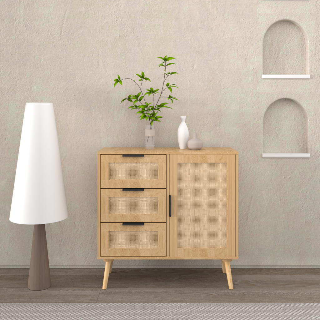 Modern Rattan Wood Dresser