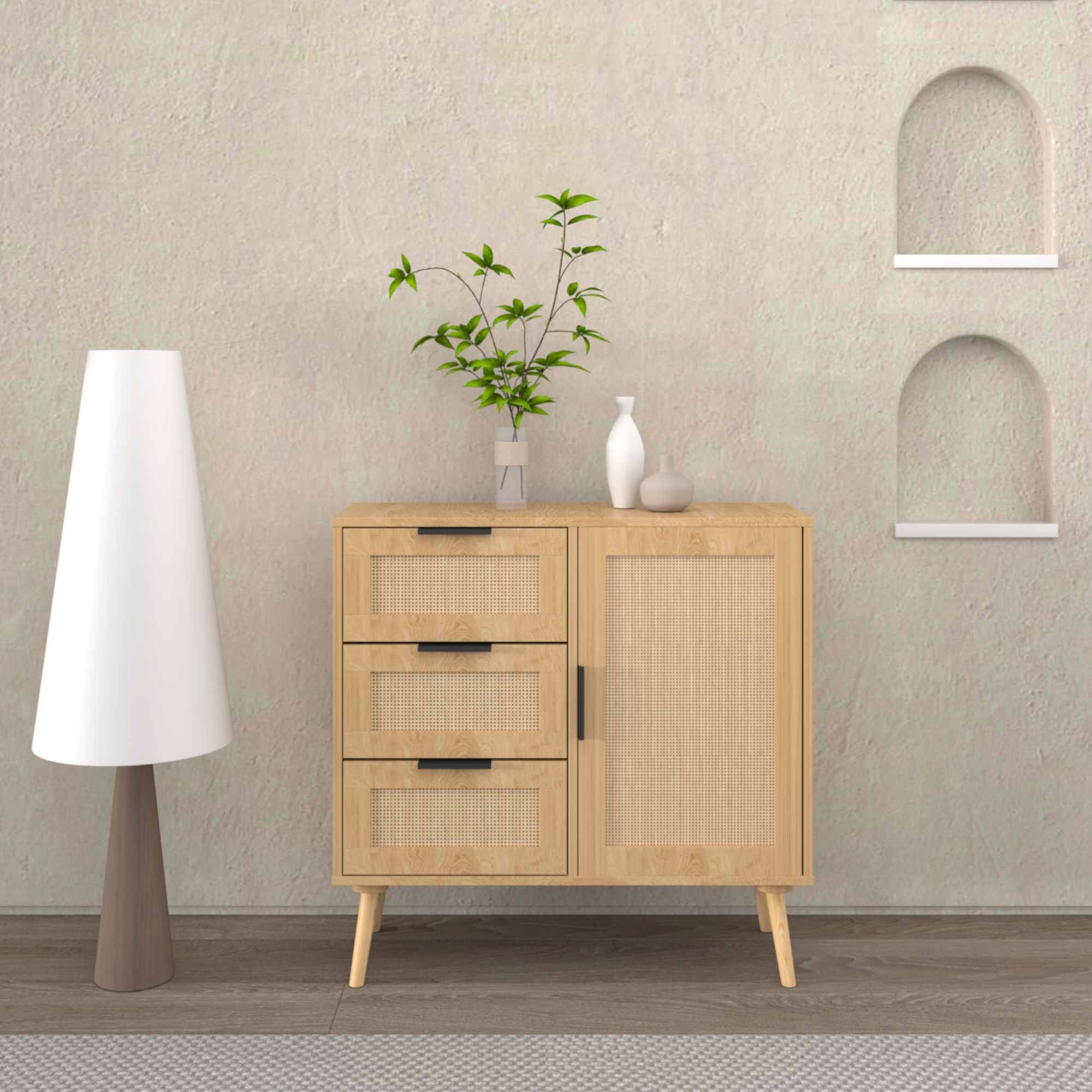 Modern Rattan Wood Dresser