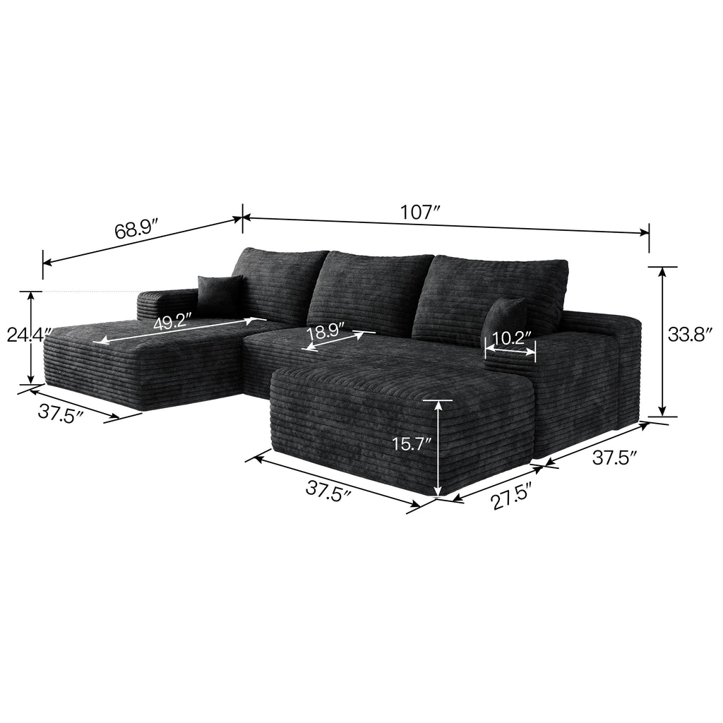 107" Cloud Sectional Sofa with Ottoman