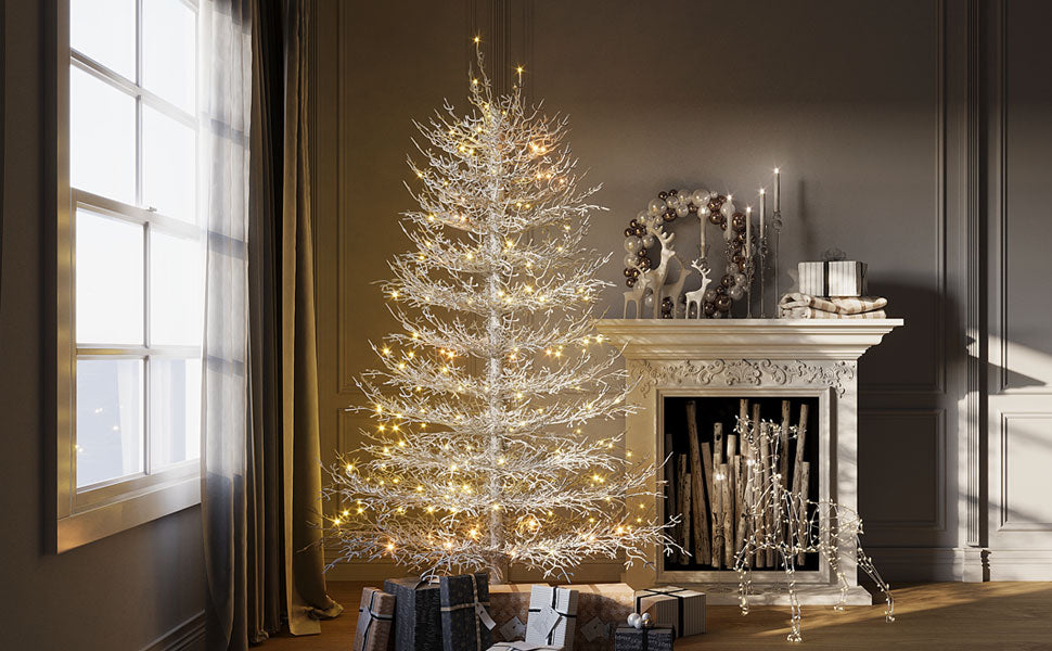 6-Foot Pre-Lit Aspen Fir Artificial Christmas Tree, White, 420 Warm Lights