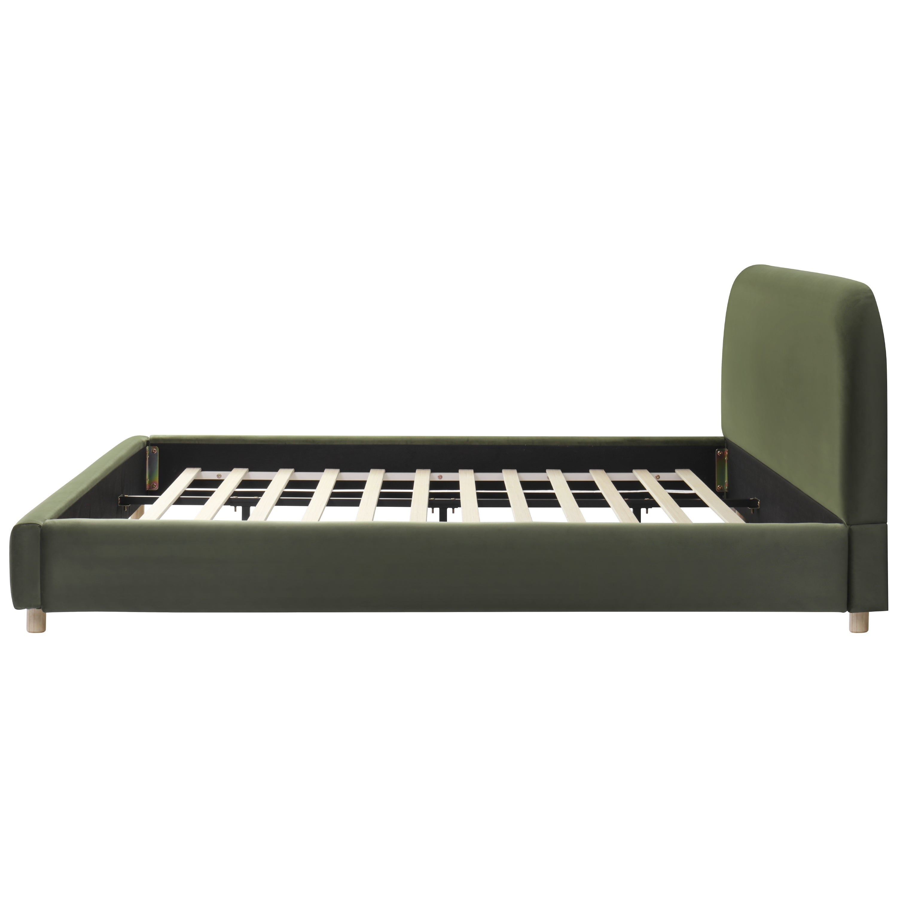 King Size Platform Bed with Velvet Fabric and Curved Headboard