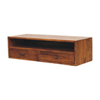 Solid Wood Lunar Wall-Mounted Media Unit, 2 Drawers, Chestnut