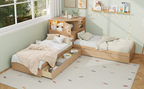 L-Shaped Combination Twin Bed Frame with Trundle and Drawer