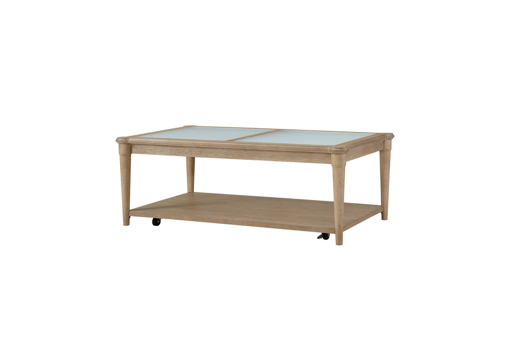 Frosted Glass Top Cocktail Table With Casters