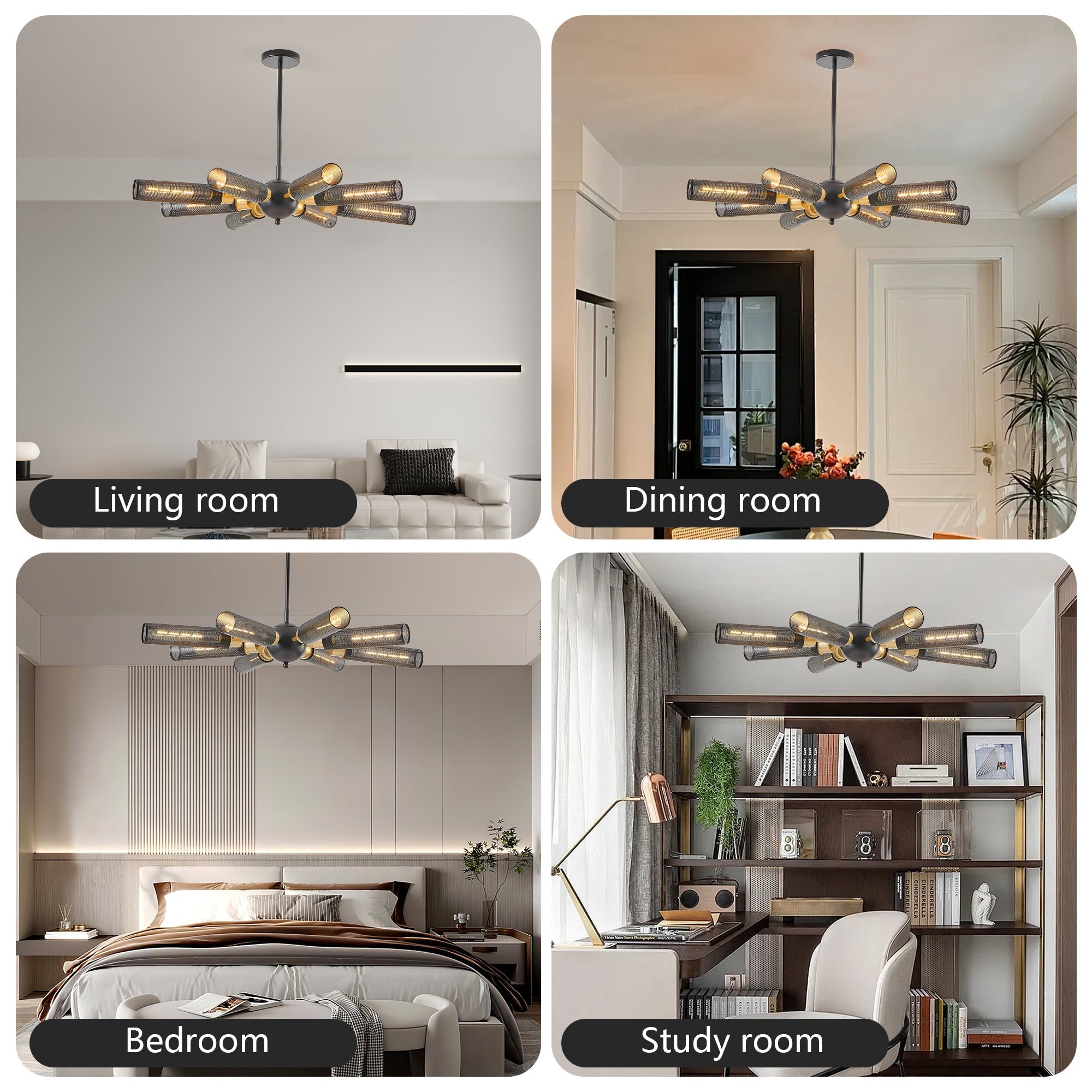 34' Modern Industrial Sputnik 8-Light Chandelier