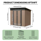6x4 FT Metal Garden Shed with Hinge Door Pent Roof