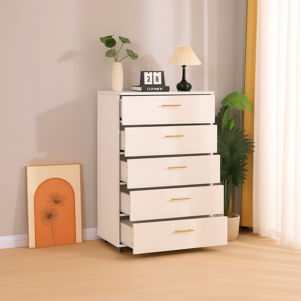 White 5-Drawer Dresser with Handles