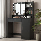 Vanity Desk with Mirror & Light, Large Drawer Three Level Storage Dresser